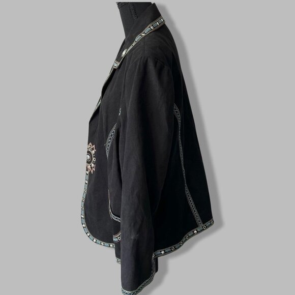 Vintage ANN CARSON Linen Blend Denim Embroidered Sequins  Western Jacket - Picture 2 of 16